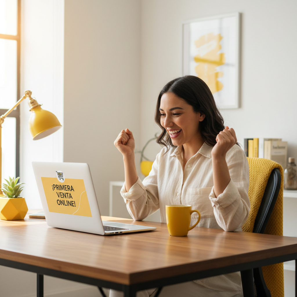 Persona celebrando su primera venta en Mercado Libre